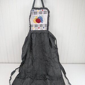 Vintage Gourmet Gallery Kitchen Apron Fruit Pattern Black & White Baking Cooking